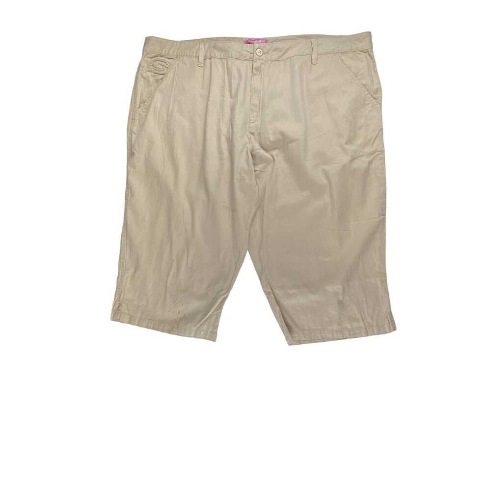 Woman Within Natural Fit Beige 5-Pocket Capri Pants Size 28WP Soft 100% Cotton